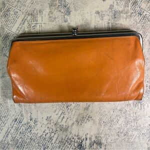 HOBO Lauren Vintage Orange Leather Double Frame Clutch Wallet Organizer